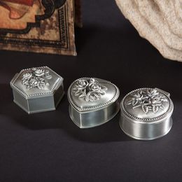 Jewellery Box Vintage Metal Silver Colour Treasure Storage Cases for Jewellery Crystal Gem Trinket Box Holder Earring Organiser