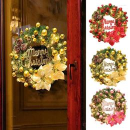 Decorative Flowers Christmas Wreath With Lights Artificial Spruce Front Door Decorations Ball Ornaments Farmhouse Rustic