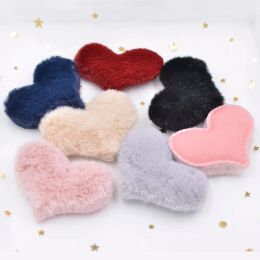 12Pcs Plush Patches Rabbit Hair Embellishment Heart Appliques for Clothing Craft Sewing Supplies DIY Hair Clips Ornament