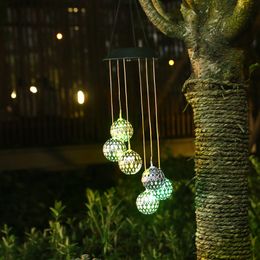 Solar Power Wind Chime Spiral Light White/ Colourful Crystal Ball Wind Waterproof Outdoor Decorative Romantic Wind Bell Light