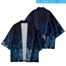 Summer Flowers Printed Gradient Loose Japanese Kimono Streetwear Cardigan Robe Women Men Haori Top Yukata