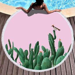 Green Plant Cactus Marble Leaf Leaves Beach Bath Towel Round Sea Blanket Seaside Yoga Carpet Picnic Mat Absorbent Manteau Cloak