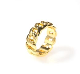 Solid Gold Plated Copper Men And Women Cuban Link Ring Micro Chain Link Rings Hip Hop Couples Rings9406717