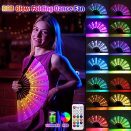 Led Rave Toy Rechargeable Luminous Folding Fan Show Party Gradient Fan Lighting RGB Colorful Foldable Fan Festival Dancing Fan Party Supplies 240410