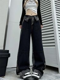 Women's Jeans Baggy Women Black And Gray Gradient Flanging Denim Wide-Leg Pants Autumn Plus Size High Waisted Straight Long