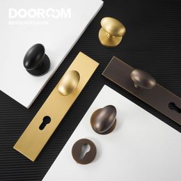 Dooroom Brass Door Lock Set Modern Egg Shaped Knob Long Plate Interior Bedroom Bathroom Double Wood Door Lever Set Dummy Handles