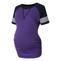 Women Pregnancy Clothes Baby Loading Pls Wait Maternity Printing T-Shirt Striped Summer Short Sleeve Pregnant T-shirt Clothes