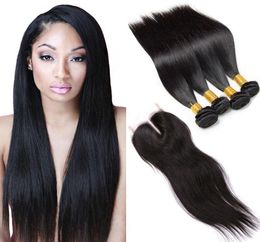 Brazilian Straight 4 Bundles Virgin Human Hair With Lace Closure 7a Brazilian Virgin Hair Double Drawn Virgin Cheap Hair Extension1239951