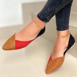 Sandals PU Pointed-toe Stitched Heel Flat-soled Color-blocked Slip-on Fashionable Women's 2024 Shoes For Women