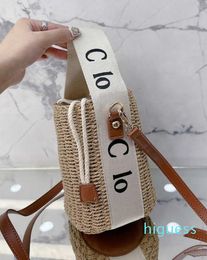 Handbag Fashion Letters Print Beach Bags Straw Braid Shopping Bucket Bags Crossbody Purse