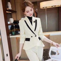 Women's Two Piece Pants White Suit Work Clothes 2024 Elegant Business Wear High-End Beauty Salon Manager Formal