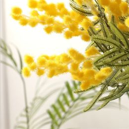 38cm White/Yellow Artificial Acacia Yellow Mimosa Plush Pudica Spray Cherry fake Silk Flower Wedding Party Decor Red Bean Plant