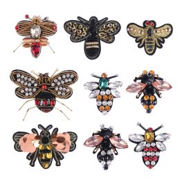 1PC 3D Handmade Rhinestone Bee Beaded Patches Sew On Sequin Patch For Clothing Beading Applique Cute Patch Beaded Apparel Sewing