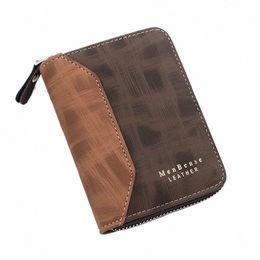 fi Stitching Frosted Men's Short Zipper Wallet Vertical Coin Purse Card Holder Coin Wallet Luxury Patckwork Men's Wallet 26mi#