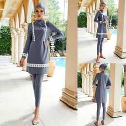 3 Pieces Set Modest Burkini Women Muslim Swimwear Long Sleeve Hijab Swimsuit Islamic Swimming Costumes Bathing Suit Beachwear