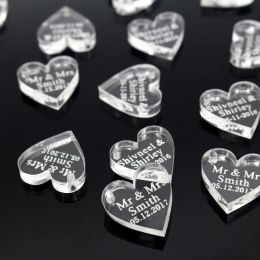50 * Personalised Custom Wedding Wine Charm Gold / Silver Mirror / Clear / Wood Heart Label Tag Party Favours Gift Wedding Decor