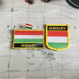 HUNGARY National Flag Embroidery Patches Badge Shield And Square Shape Pin One Set On The Cloth Armband Backpack Decoration