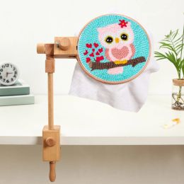 Wooden Round Embroidery Hoop Stand with Clamp Adjustable Tabletop Cross Stitch Rack Embroidery Lap Frame DIY Needlework Craft