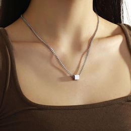 Geometric Trend Hip-hop Pendant Necklace, Personalized Versatile Street Original Juku Square Collarbone Chain, Light and Niche Accessory