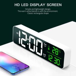 LED Digital Alarm Clock Watch For Bedrooms Table Digital Snooze Electronic USB Desktop Mirror Clocks Home Table Decoration