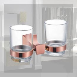 Luxury Gold Double Tumbler Holder Cup & Tumbler Holders Black Chrome Toothbrush Holder Screw Wall Mounted Bathroom Accessories