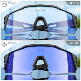 Outdoor Eyewear Kapvoe Blue Photochromic Cycling Sunglasses for Men Red Photochromic Cycling Glasses Mountain Bicycle Goggles Eyewear Sports Y240410