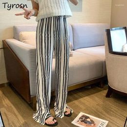 Women's Pants Women Striped Leisure Slit Simple Summer Thin Daily Elegant All-match High Waist Cosy Korean Style Fashion Ladies Sporty