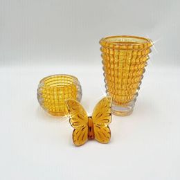 Creative Modern Handmade Clear Mosaic Glass Crystal Vase Top Burner Home Wedding Butterfly Decor Tabletop Round Flower Pot