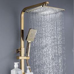 Gold Shower System Bathroom Hot Cold Mixer Thermostatic Shower Set Wall Mount SPA Rainfall Bath Faucet Square Head Bathtub Tap