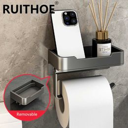 Toilet Paper Holders Toilet Paper Holder Space Aluminum Wall Mounted Black Toilet Paper Roll Holder Bathroom Accessories Hardware Decor Storage Shelf 240410