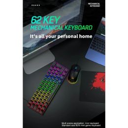 Combos T60 Keyboard and Mouse Set Mechanical Keyboard Set 62 Keys RGB 6400 DPI Optical Gaming Mouse with Pad For Gamer Desktop