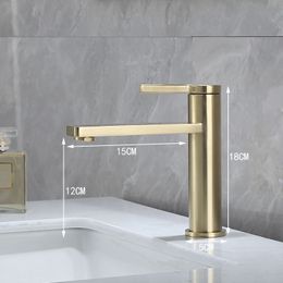 Brushed Gold Bathroom Faucet Total Brass Basin Faucet Cold And Hot Water Mixer Sink Tap Single Handle Deck Mounted Sink Tap