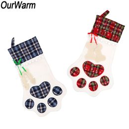 OurWarm Christmas Gift Stocking Candy Bag Socks Dog Paw Mermaid Snow Man Style Kids Gift Christmas Party New Year Decoration