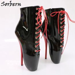 Sorbern 18CM Ballet Thin Heel Boots Mid-Calf Women Boots Plus Size Lace Up Unisex Dance Shoes Real Image Custom Made Colour