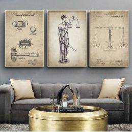 Attorney Lady Justice Law Patent Posters and Prints Scales Of Justice Lawyer Gift Art Canvas Painting Lawyer Office Wall Decor