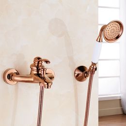 MTTUZK Wall Mounted Brass Rose Gold Plated Bathtub Faucet With Hand Shower Bathroom Hot Cold ORB Bath Shower Faucet Torneiras