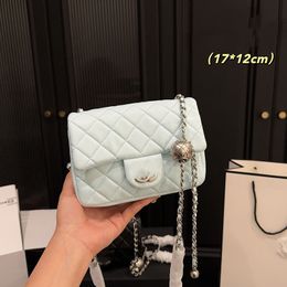 Ladies Luxury Lambskin Classic Mini Flap Square Quilted Cross Body Shoulder Bags With Silver Ball Cross Body Handbag Outdoor Purse For Ladies Summer 6 Colours 17X12CM