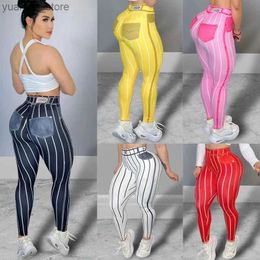 Yoga Outfits Fashion Denim Stripe Print Women Sports Leggings High Waist Running Sexy Tight Fitness Workout Yoga Gym Push Up Cowboy Pants New Y240410Y240418UQLG