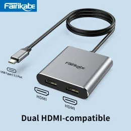 Hubs Usb C to Dual Hdmicompatible Adapter 4k Triple Display Video Converter Usb C to 2 Hdmi Usb Hub Amplifier Audio for Ipad Air
