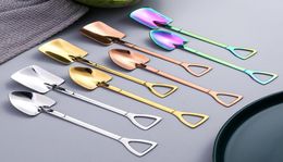 Mini Shovel Spoons Silver Gold Coffee Stainless Steel Spoons for Dessert Ice Cream Wedding Party Teaspoons2687566