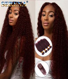 QUEENS HAIR Red Wine Hair Weave 99J Burgundy Kinky Curly Human Hairs Weft Bundles Jerry Curl Virgin Hair Extensions MONOGOLIAN KIN3760124