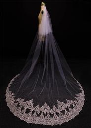 Real Pos 3 Meters Bling Sequins Lace Two Layers Cover Face Bridal Veil WITH Comb 2 T Cathedral Length Wedding Veil1112257
