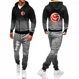 Men's Tracksuits Man Kyokushin Karate Spring And Autumn Printing Zipper Hoodie Coat Casual Sweatpant Sport Hip Hop Gradient Colour Suit