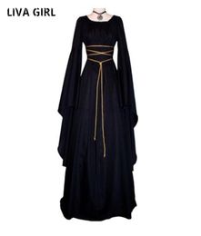 Medieval Maxi Gown Gothic Vintage Bandage Women summer Black Retro Party Cosplay Witch Halloween Costumes Sex Long Dress4448159