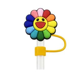 24 style happy flowers straws charms toppers cartoon straw plug silicone dust cap covers fashion drinkware accessories