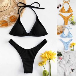 Frauen Badebekleidung sexy zweiteilige Badeanzug Schnürung Top BH Solid kurz Frauen Bikini Set Luxus Tankinis Frühlingssummers Sommer Beach Mujer Push