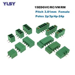 10Pcs Pitch 3.81mm Female Pluggable PCB Screw Terminal Block Connector 15EDGVC/RC/VM/RM Bornier 2/3/4/5/6/7/8/9/10P Morsettiera