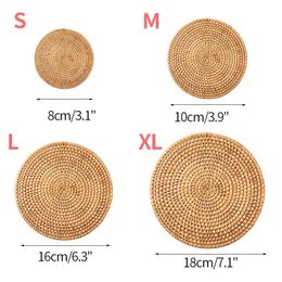 Rattan Weaving Placemat Round Cup Pad Home Office Table Mats Insulated Coffee Cup Pads Hand-woven Coaster Eco-Friendly Placemat