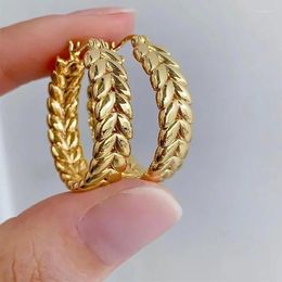 Hoop Earrings Real 18K Gold Ear Of Wheat Pure AU750 Vintage For Women Fine Jewellery Gift