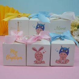 20pcs Bronzing My Baptism Party Favour Mini Folded Candy Box White For Kids Boy Girl 1st Birthday Events Holiday Decor